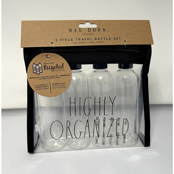 Rae Dunn 5 Piece HIGHLY ORGANIZED Travel Bottle Set